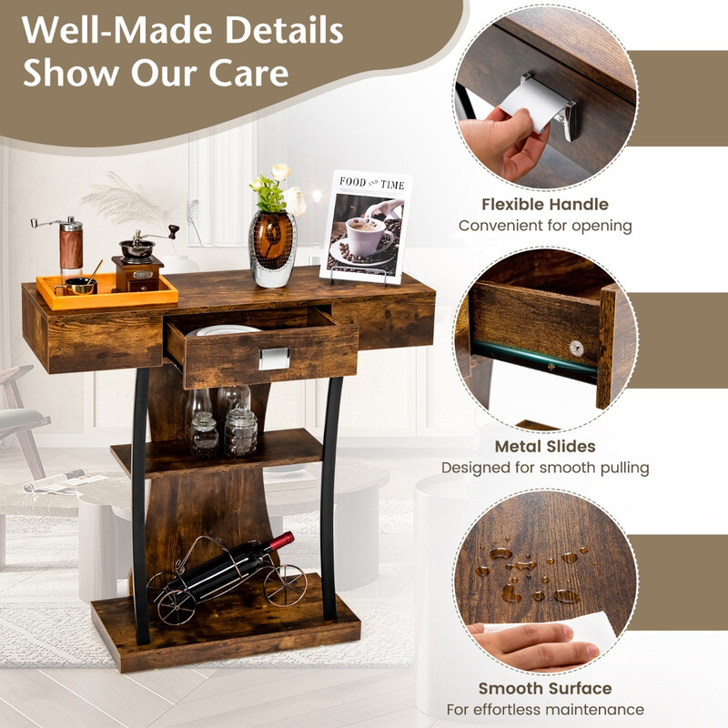 Konsolbord T-formet rustik brun 91x30x88cm metal MDF trækomposit