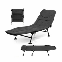 Sammenklappelig camping-seng grå 194x64x29 cm med aftagelig madras justerbart ryglæn