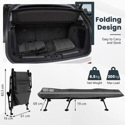 Sammenklappelig camping-seng grå 194x64x29 cm med aftagelig madras justerbart ryglæn