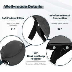 Sammenklappelig camping-seng grå 194x64x29 cm med aftagelig madras justerbart ryglæn