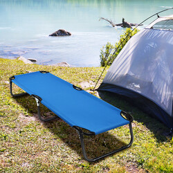 Campingmadras 190 cm blå metalramme Oxford-stof 5 kg