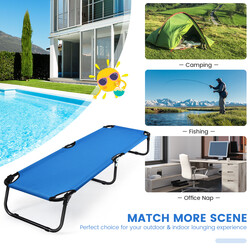 Campingmadras 190 cm blå metalramme Oxford-stof 5 kg