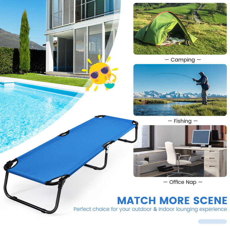 Campingmadras 190 cm blå metalramme Oxford-stof 5 kg