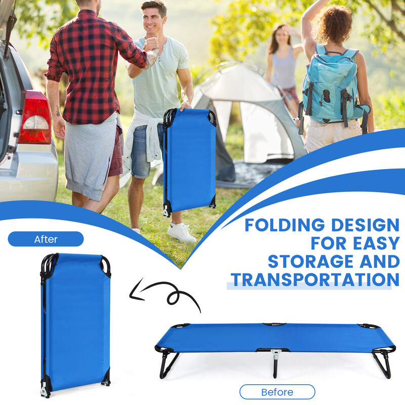 Campingmadras 190 cm blå metalramme Oxford-stof 5 kg