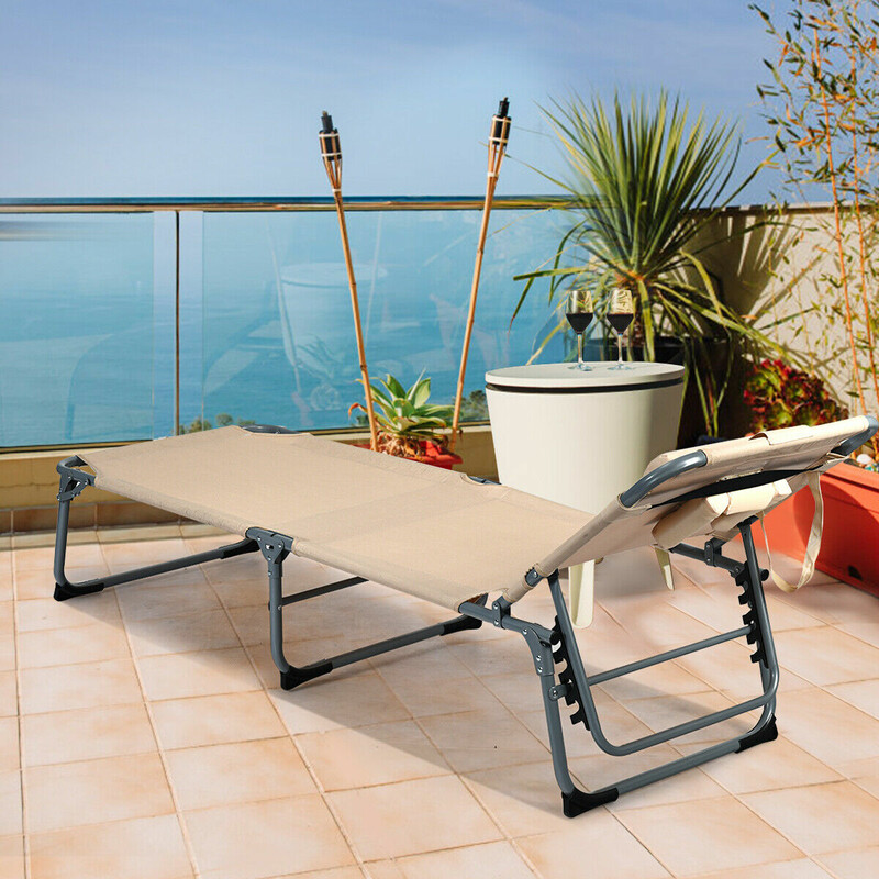 Justerbar sammenklappelig solstol beige aluminium 194x61x35