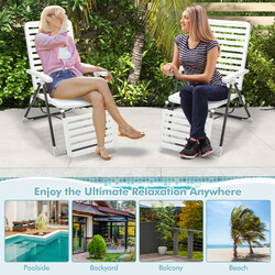 Foldbar hvid terrassestol i vejrbestandigt PP og metal 7‑positions justering