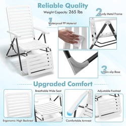 Foldbar hvid terrassestol i vejrbestandigt PP og metal 7‑positions justering