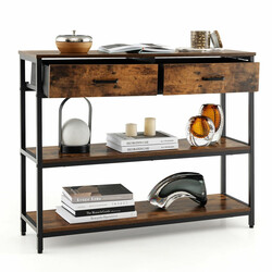 Konsolbord rustik brun metal 100x30 cm med 2 hylder og 2 kurve