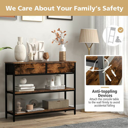 Konsolbord rustik brun metal 100x30 cm med 2 hylder og 2 kurve