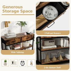 Konsolbord rustik brun metal 100x30 cm med 2 hylder og 2 kurve