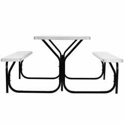 Picknickbord sæt hvid HDPE med to bænke til udendørs brug