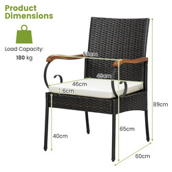 2 terrasse stole i PE‑rotting med metalramme udendørs 60x55x89 cm