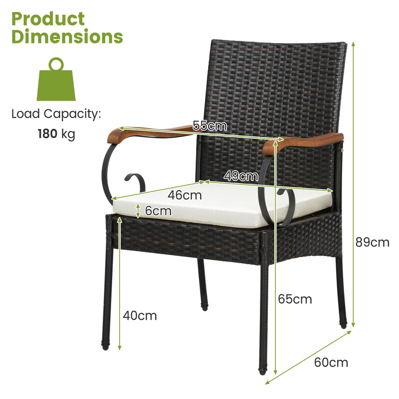 2 terrasse stole i PE‑rotting med metalramme udendørs 60x55x89 cm