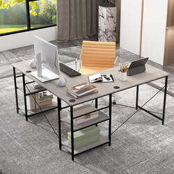 L-formet skrivebord i træ og metal grå 151x151 cm justerbare hylder