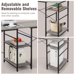 L-formet skrivebord i træ og metal grå 151x151 cm justerbare hylder