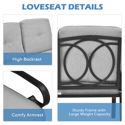 Stål 2-sæders udendørs bænk med bord og puder grå 120x74 cm