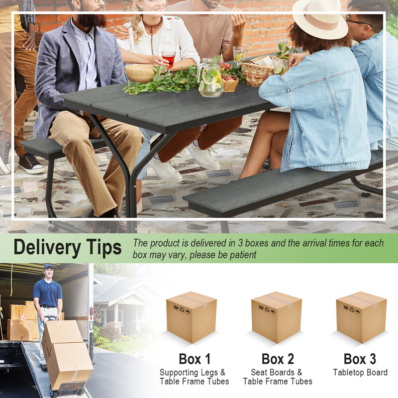 Picknickbord og bænk sæt grå HDPE 183 cm x 79 cm 8 personer