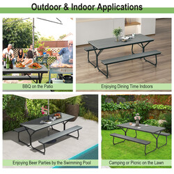 Picknickbord og bænk sæt grå HDPE 183 cm x 79 cm 8 personer