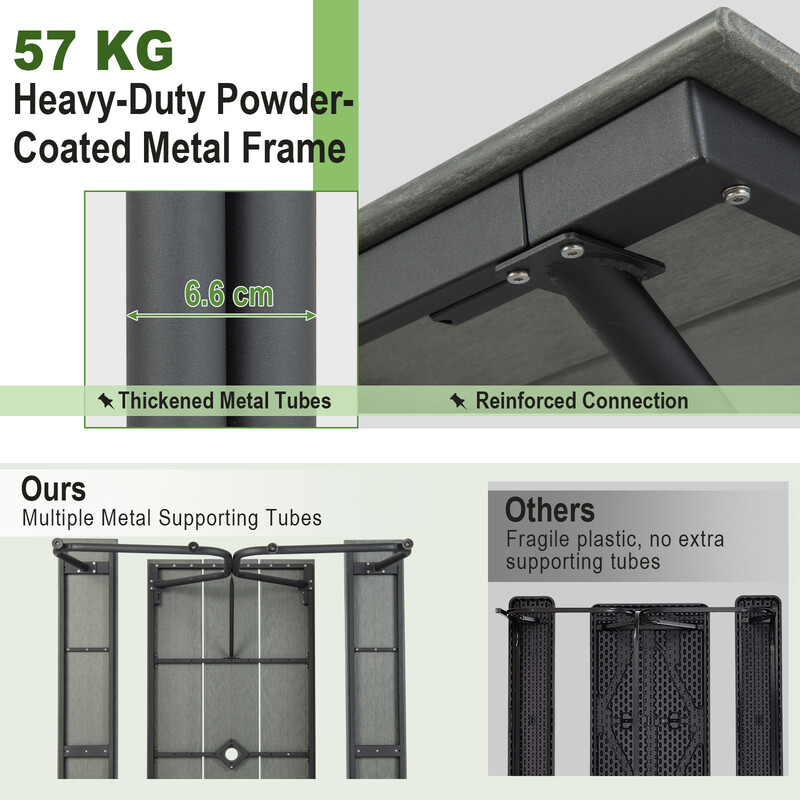 Picknickbord og bænk sæt grå HDPE 183 cm x 79 cm 8 personer