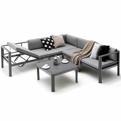 Aluminium lounge-sæt til have med justerbar 3‑sæders sofa og loveseat grå