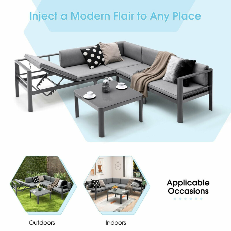 Aluminium lounge-sæt til have med justerbar 3‑sæders sofa og loveseat grå