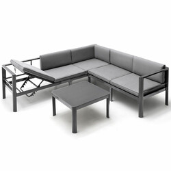 Aluminium lounge-sæt til have med justerbar 3‑sæders sofa og loveseat grå