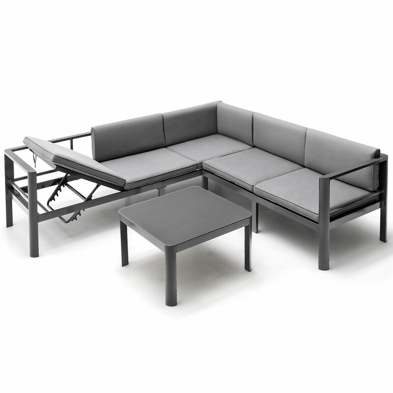 Aluminium lounge-sæt til have med justerbar 3‑sæders sofa og loveseat grå