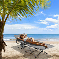 Sammenklappelig camping- og gæstebed grå Oxford 185x65 cm madras og pude