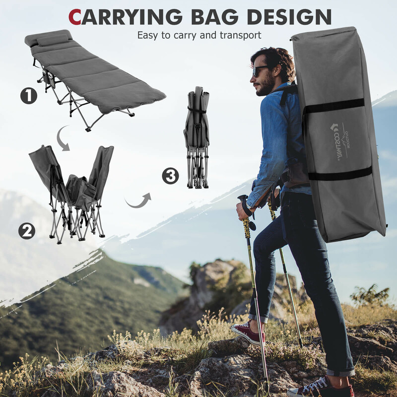 Sammenklappelig camping- og gæstebed grå Oxford 185x65 cm madras og pude