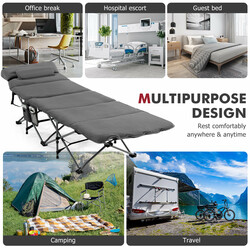 Sammenklappelig camping- og gæstebed grå Oxford 185x65 cm madras og pude