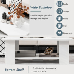 Sofabord i hvidt træ med to niveauer 90x52x32 cm