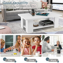 Sofabord i hvidt træ med to niveauer 90x52x32 cm