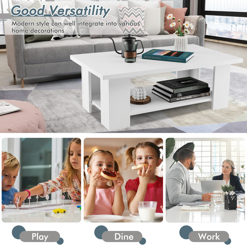 Sofabord i hvidt træ med to niveauer 90x52x32 cm