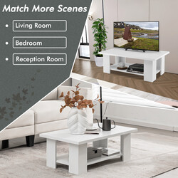 Sofabord i hvidt træ med to niveauer 90x52x32 cm