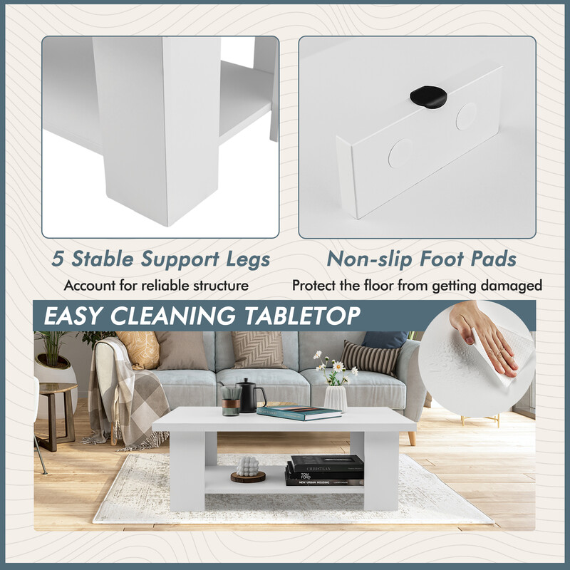 Sofabord i hvidt træ med to niveauer 90x52x32 cm