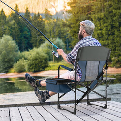 Campingstol blå metalramme Oxford-stof 113x56x98 cm med køletaske og sidestativ