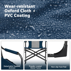 Campingstol blå metalramme Oxford-stof 113x56x98 cm med køletaske og sidestativ