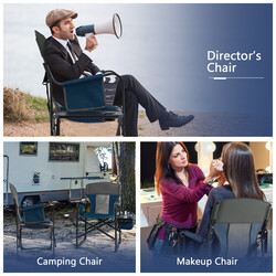 Campingstol blå metalramme Oxford-stof 113x56x98 cm med køletaske og sidestativ