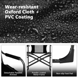 Campingstol sort metalramme vandtæt Oxford‑stof 113x56x98 cm med køletaske og sidbord