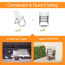 Hvid udendørs klapstol i PP og metal med 7-trins justerbar rygstøtte