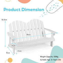 Adirondackstol gran hvid 2‑sæde udendørs til børn