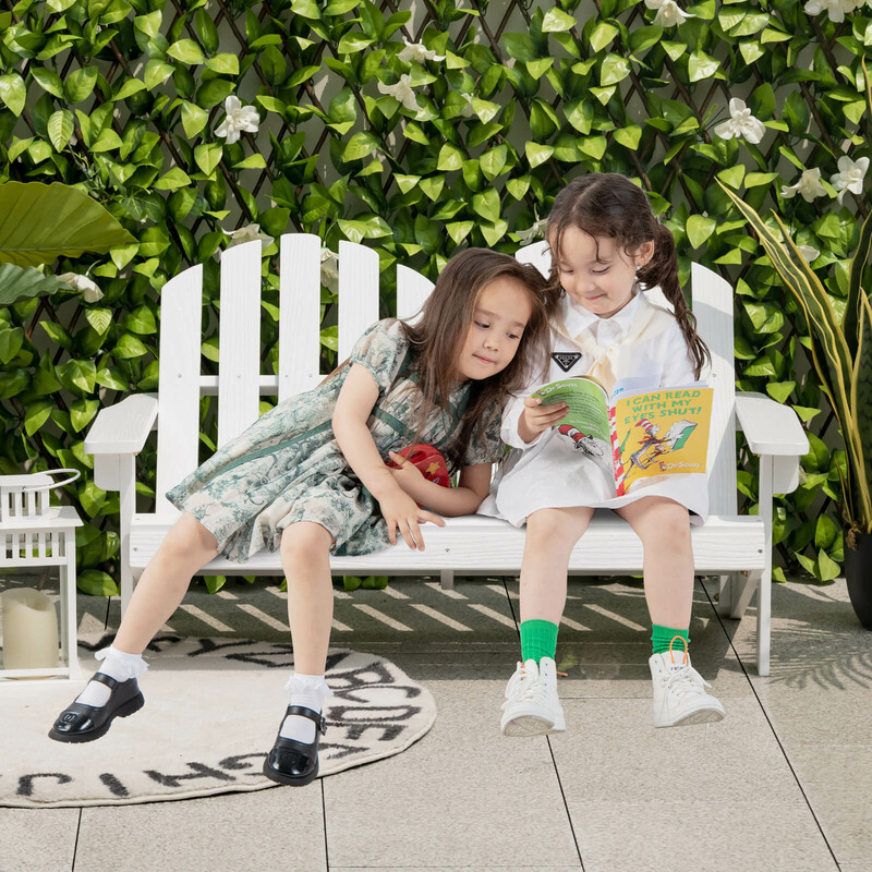 Adirondackstol gran hvid 2‑sæde udendørs til børn