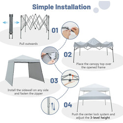 Pop-up pavillon 3x3 m grå vandtæt med markiser to sidevægge
