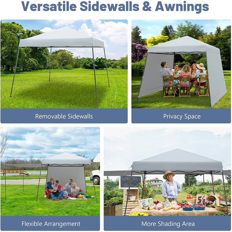 Pop-up pavillon 3x3 m grå vandtæt med markiser to sidevægge