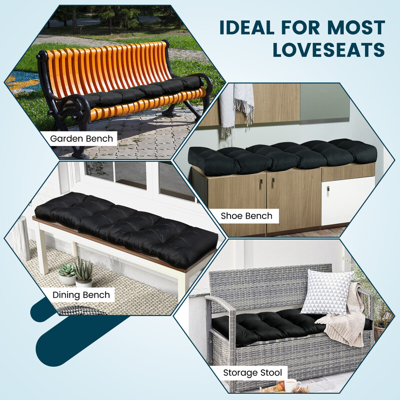 Bænkepude sort 132x49x15cm PP-bomuld polyester indendørs udendørs 1 stk