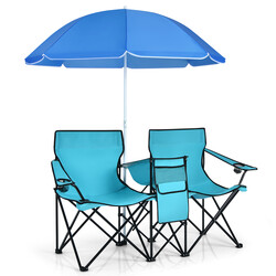Sammenklappelig campingstol i stål og PVC med parasol bord og krusholder grøn