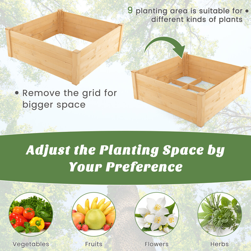 Forhøjet plantekasse i lærketræ 107x107x70 cm med hegn