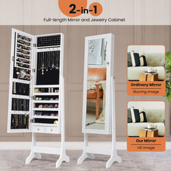 Låsbart smykkeskab hvid MDF 46x37x156 cm med justerbart helkropsspejl