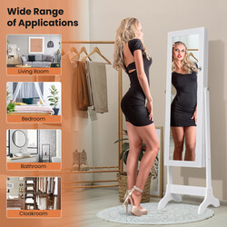 Låsbart smykkeskab hvid MDF 46x37x156 cm med justerbart helkropsspejl