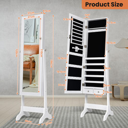 Låsbart smykkeskab hvid MDF 46x37x156 cm med justerbart helkropsspejl